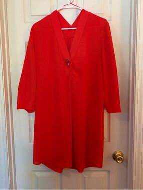 Zara Bright Orange/Red V-Neck Tunic Dress - SZ L - NWT